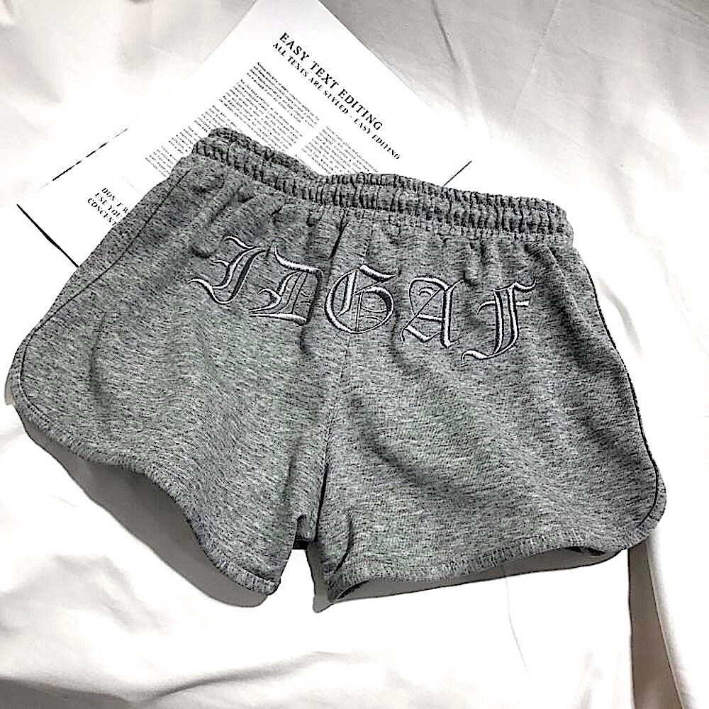 Grey IDGAF🖕🏼embroidered shorts